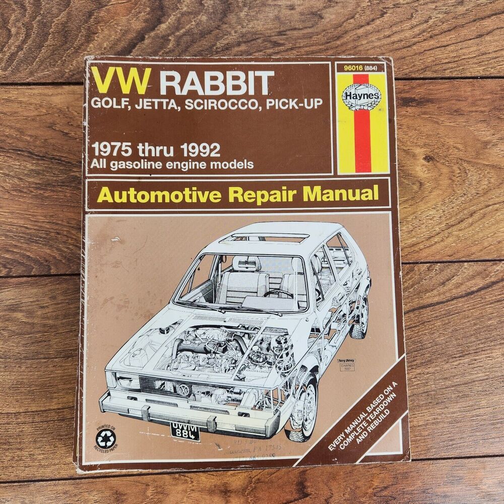 Haynes Repair Manual 96016 (884) VW Rabbit, Golf, Jetta, Scirocco, Pick-up 75-92